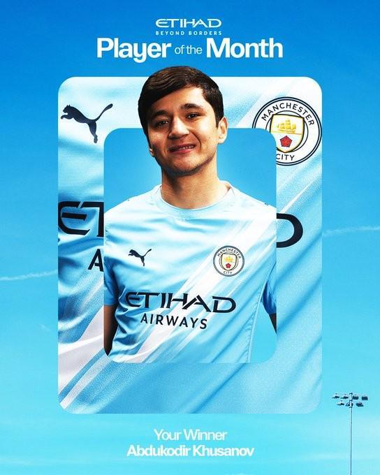 九游体育-官方：乌兹别克斯坦后卫胡桑诺夫当选曼城3月最佳球员